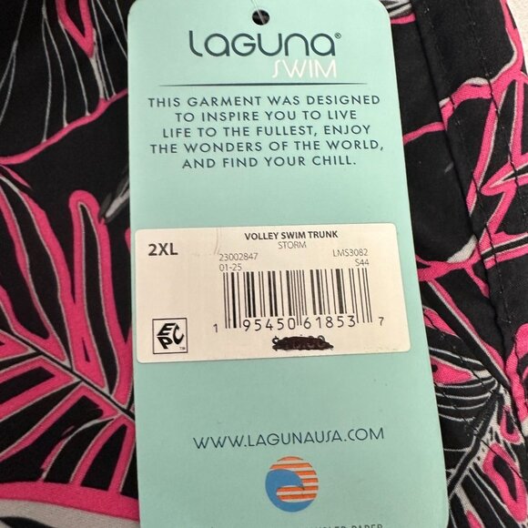 Laguna Mens Swim Shorts 2XL The Volley Black Pink Floral Drawstring UPF 50+ - Picture 7 of 13